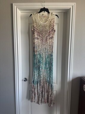 Reba Sleeveless Ombre Maxi Dress in Cream, Pink, Teal